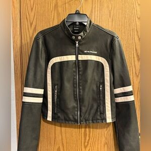 IETS Frans Faux Leather Racing Jacket with Stripes